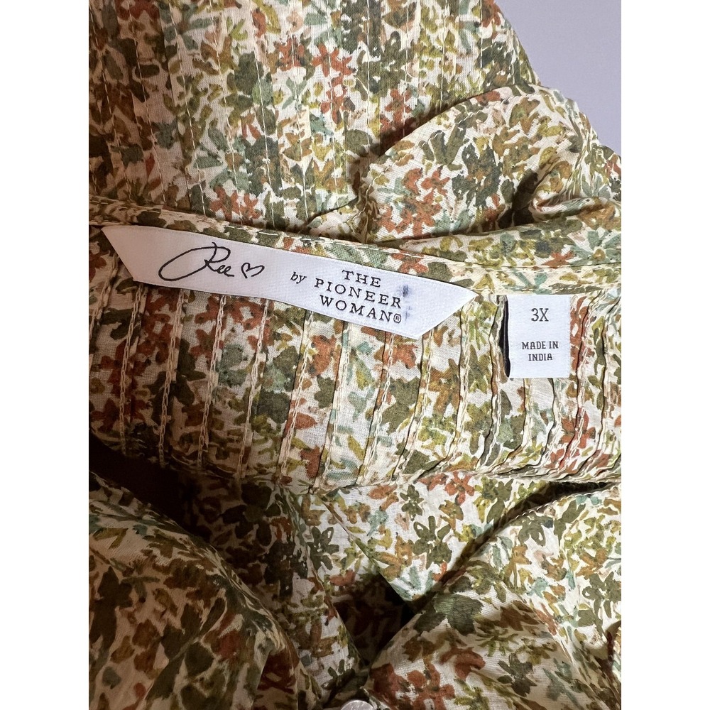 Ree By The Pioneer Woman Top 3X Green Floral Ruffle Tunic Boho Cottagecore Fairy - Picture 9 of 10